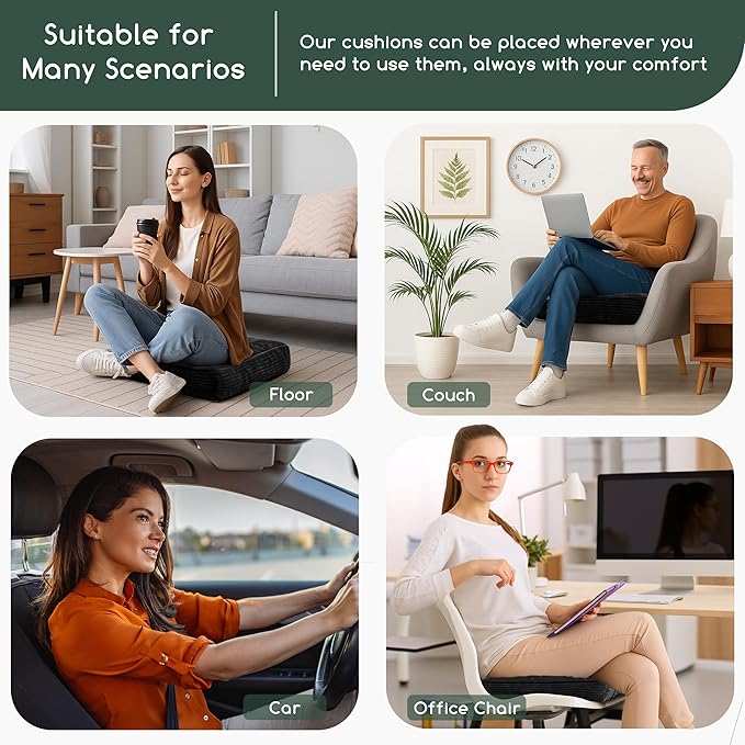 Tufted Corduroy Recliner Seat Cushion for Elderly, High Density Foam Large Square Seat Cushion for Recliner Chair, Floor Pillow, Office Chair, Car, No Pressure on Thighs, 20x20x4