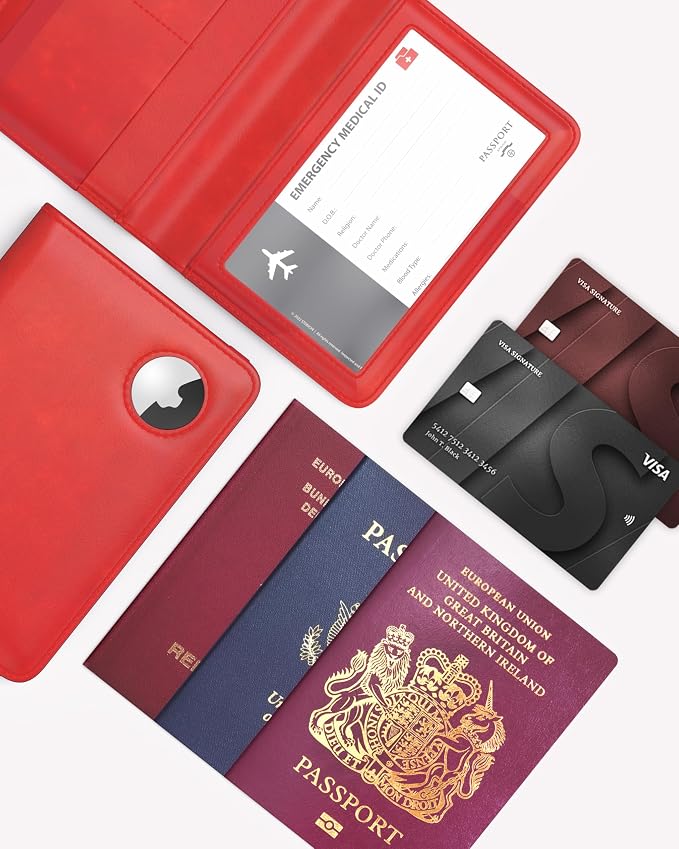 Stouchi AirTag Passport Holder – Slim RFID Travel Wallet | Ultra-slim, Waterproof PU Leather, 5 Card Slots, RFID Blocking, AirTag Slot – Perfect for US Passports