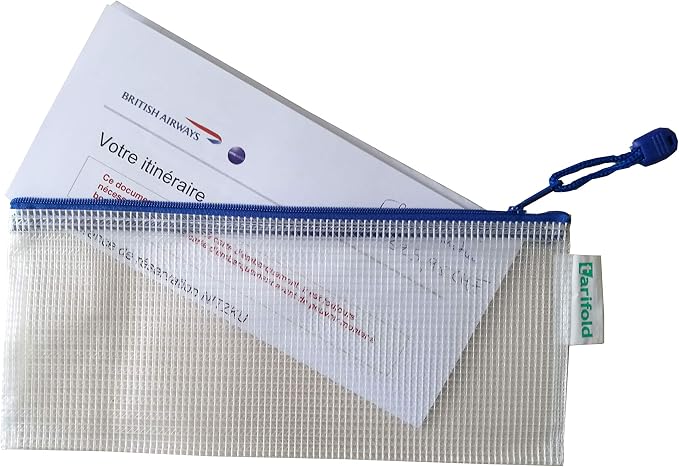 Tarifold Mesh Zipper Storage Bags, 9-7/8" x 4-1/2", Blue, 8 Pack | 8 reusable zipper storage bags, 9-7/8" x 4-1/2", for documents and supplies, blue, home, office or travel