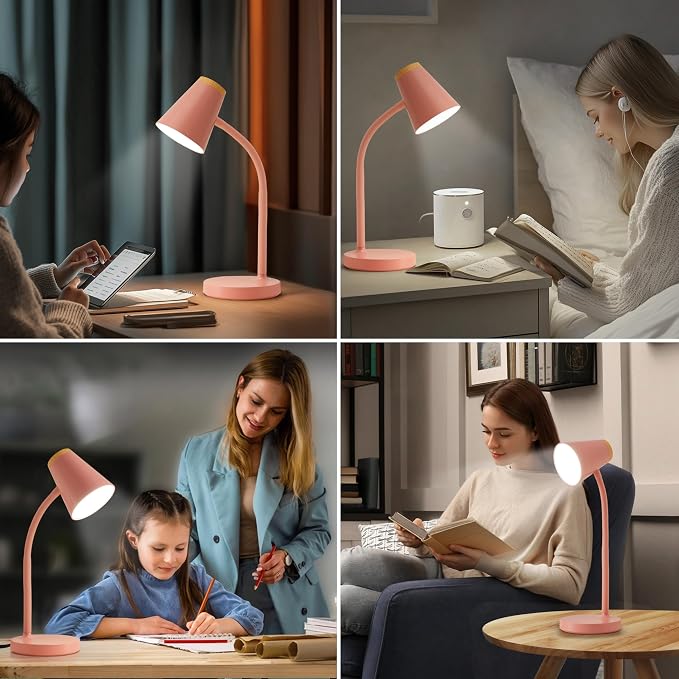 EJIAXIN Desk Lamps for Home Office - Small LED Desk Lamp Touch Dimmable Reading Light for College Dorm Room - Adjustable Flexible Gooseneck Table Lamp for Bedside Bedroom Nightstand Pink