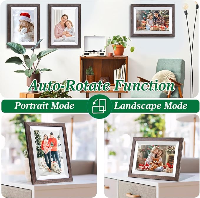 Frameo 10.1 Inch WiFi Digital Picture Frame with Frameo App, IPS Touch Screen HD Electronic Digital Photo Frame, Share Photos & Videos Instantly, Auto-Rotate Digital Picture Frame, Brown Wood