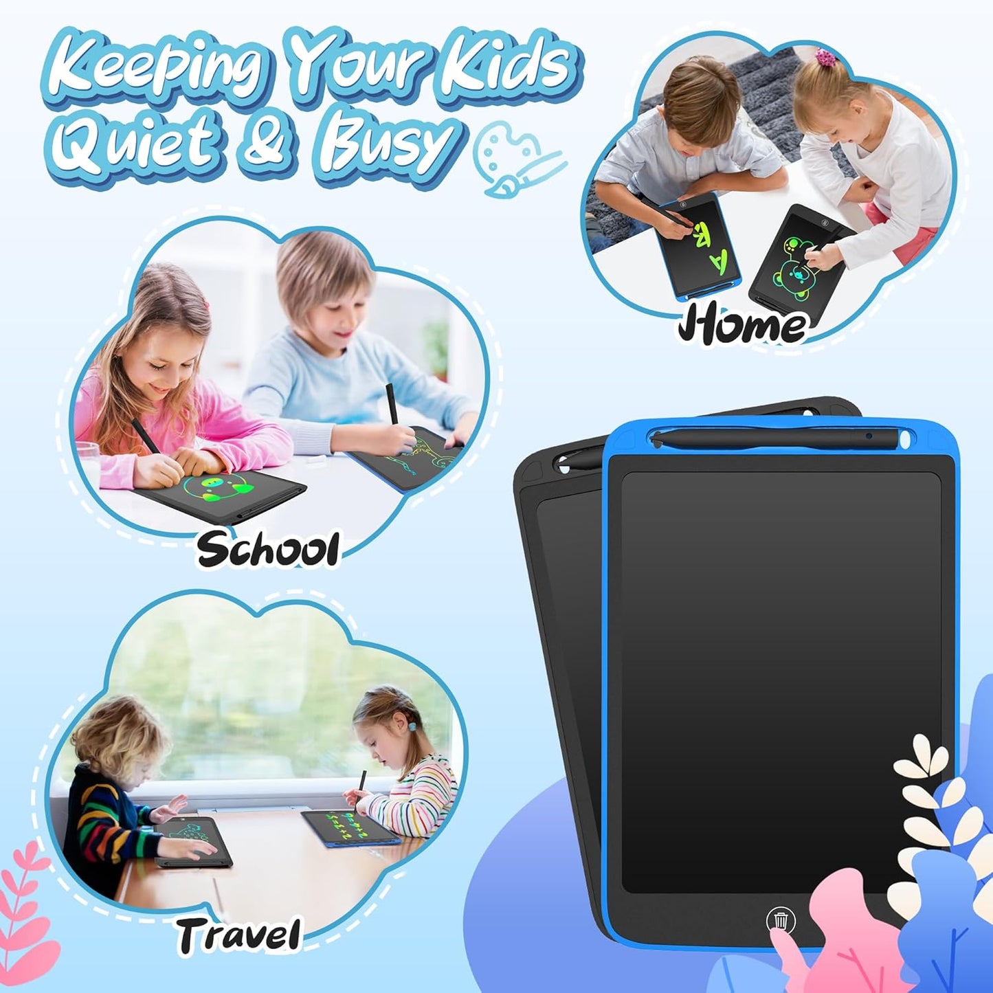SOOOO LCD Writing Tablet for Kids 10 inch 2 Packs, Doodle Board, Drawing Tablet for Toddler Girls/Boys Toys Learning Drawing Toy for 3 4 5 6 7 Years Old Kids, Dark Blue and Black