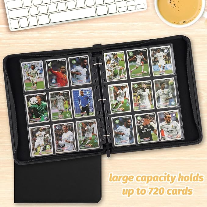 GERMUN 9 Pocket Card Binder, Premium Zip Trading Card Binder, 720 Double Sided Pocket PU Card Collection Binder, Collector Card Album, Card Folder for MTG, TCG, Sports Cards, Game Cards (Black1)