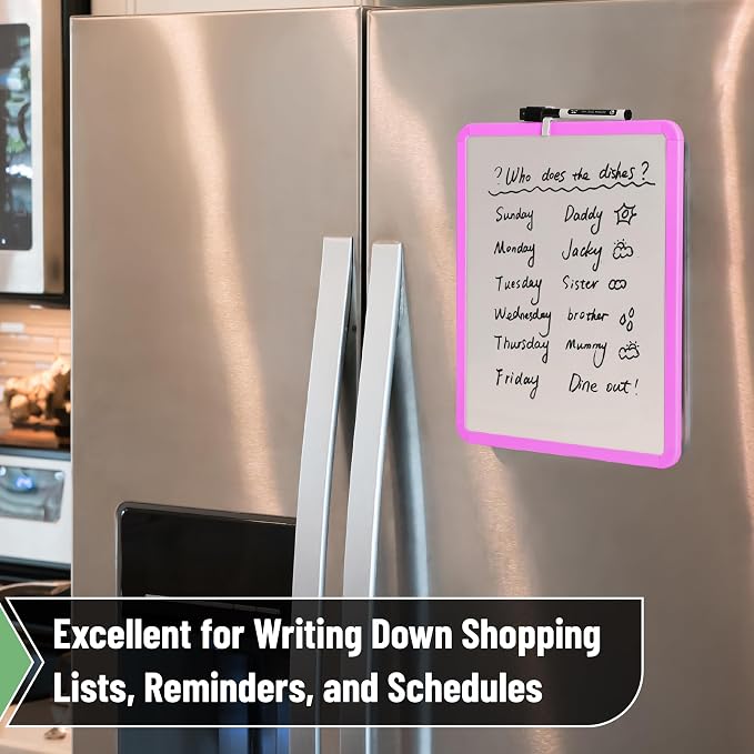 Mr. Pen- Dry Erase Board, 14” x 11” with a Black Dry Erase Marker | Orchid Frame, Small Mini White Board for Students, Fridge, Wall, Locker, Includes Double Sided Tapes