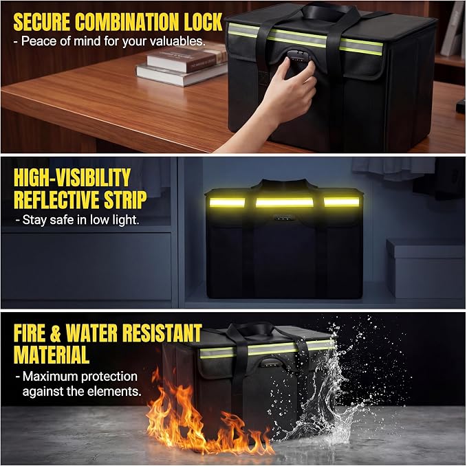 Large Fireproof File Box 24x12x12 inches, Used for Storing Valuable Items Such as Photo Albums and Cash. Large Fireproof File Box with Password Lock and Reflective Strip, Large Storage Capacity