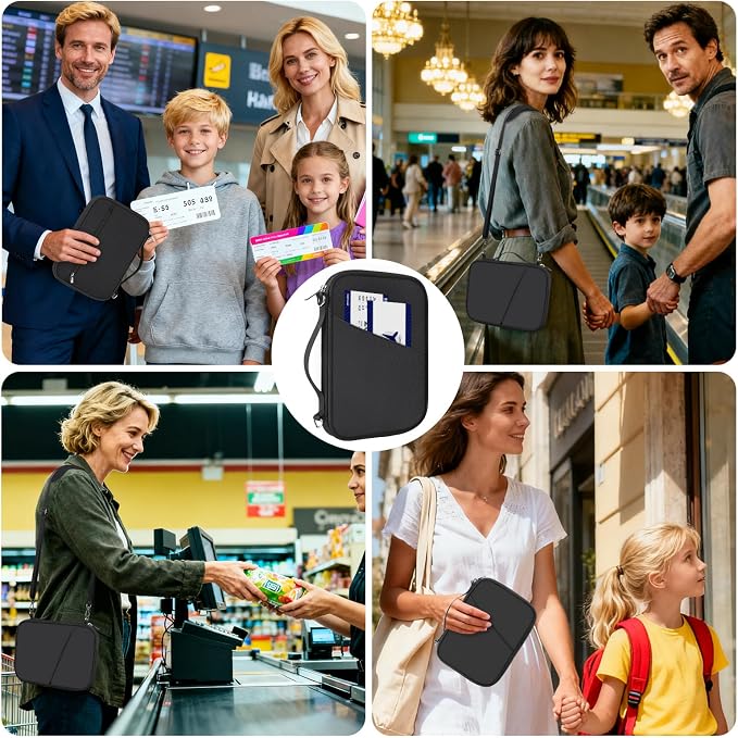 Family Passport Holder for Travel with RFID Blocking, Traveling Essentials Organizer Pouch Bag, Light Passport Wallet for Travel Must Haves Accessories for Women Men