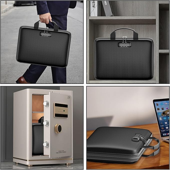 Fireproof File Organizer with Lock, Hard-Shell Document Box, Black | Water Resistant, 13-Pocket Expanding Folder, Portable Safe Storage for Letter Legal Files, Laptop, Valuables, Large Capacity