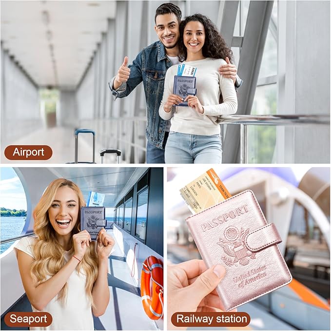 Herain Passport Holder for Travel Essentials, 2 Pcs Passport Cover Wallet Case Travel Gifts Women Men Family, RFID Passports Book Card Holders Travels Cruise Accessories Must Haves
