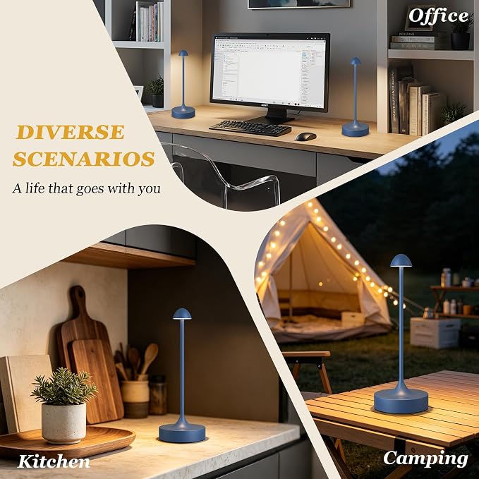 Kakanuo Rechargeable Cordless Table Lamp, Battery Operated Lamps, 3-Color Stepless Dimming, Portable Wireless Desk Lamp, LED Lighting for Dining Room, Restaurant, Office, Bar, Home(Navy 2 Pack)