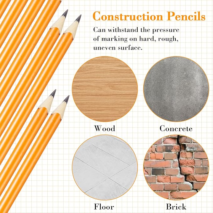 Fainne 48 Pack Jumbo Carpenter Pencils Woodworking Marking with Black Core Thick Flat Construction Pencils for Woodworkers Framers DIY Projects and Contractors(Orange)