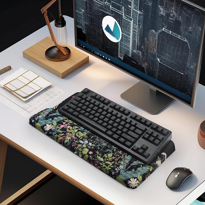 Ergonomic Keyboard Stand with Wrist Rest, Computer Wrist Support Pad | Comfy Tilted Keyboard Riser Holder Wrist Pad for Pain Relief, Soft Memory Foam Desk Cushion for Office Home