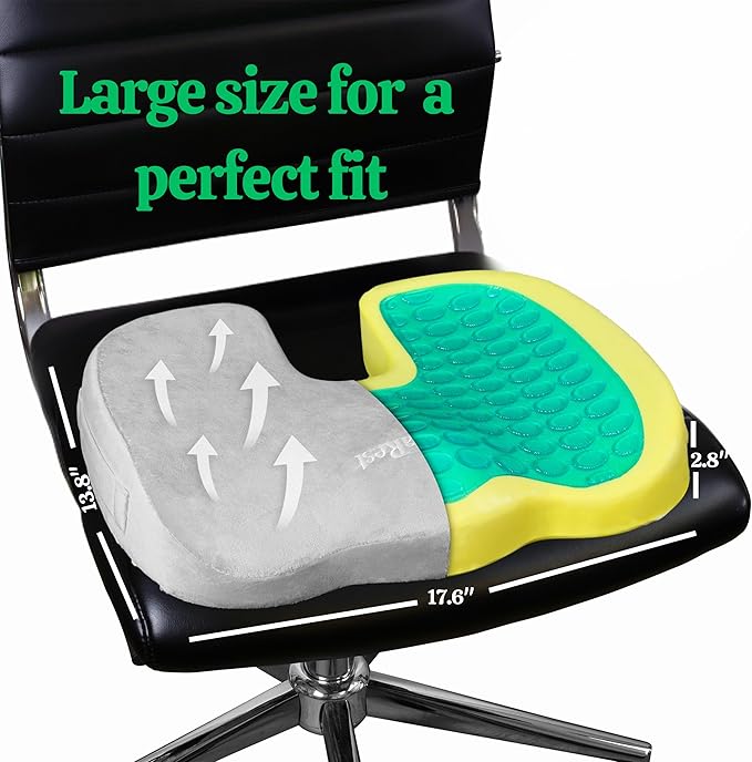LuminaRest® Gel Seat Cushion for Long Sitting | Premium CertiPUR-US® Certified Memory Foam | Ergonomic Office Chair Cushion for Tailbone & Coccyx Pain Relief, Sciatica & Back Support (Gray)