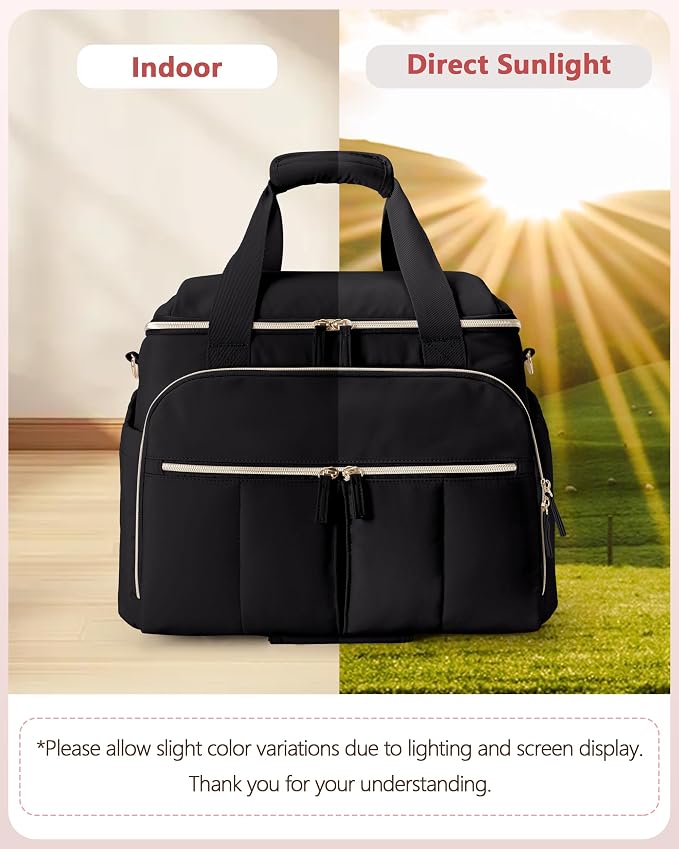 Marscamd Rolling Teacher Bag with Accordion File Organizer for Work | 15.6" Laptop Compartment, Detachable Trolley & Crossbody Strap, Womens Briefcase Tote with Wheels (Black)