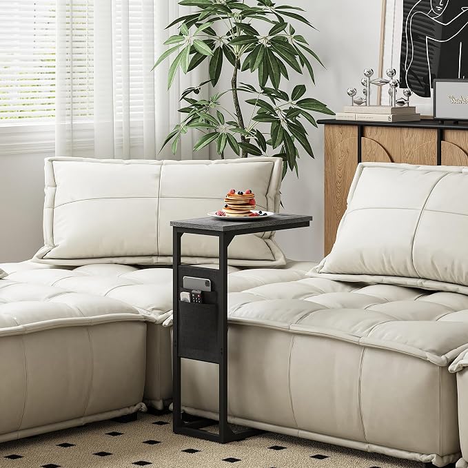 TUTOTAK C Shaped End Table, Side Table for Couch, Sofa Table | with Storage Bag, Set of 2, TV Tray for Living Room, Bedroom, Grey TB01BY0822