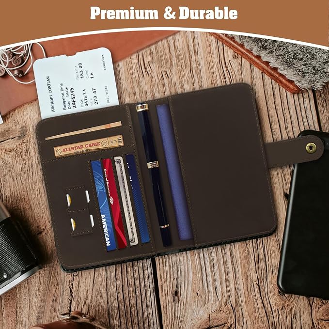 Jack&Chris Genuine Leather Handmade Passport Holder For Travel, RFID Blocking Passport Holder with Card Slots, Travel Essentials wallet with Pen Holder for Women and Men for Gifting, Coffee