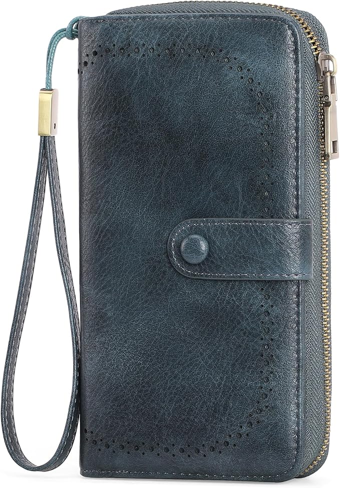 GAEKEAO Leather Credit Card Holder Wallet for Women RFID Blocking Large Capacity Bifold Zipper Card Case Organizer with Wristlet 45 Slots