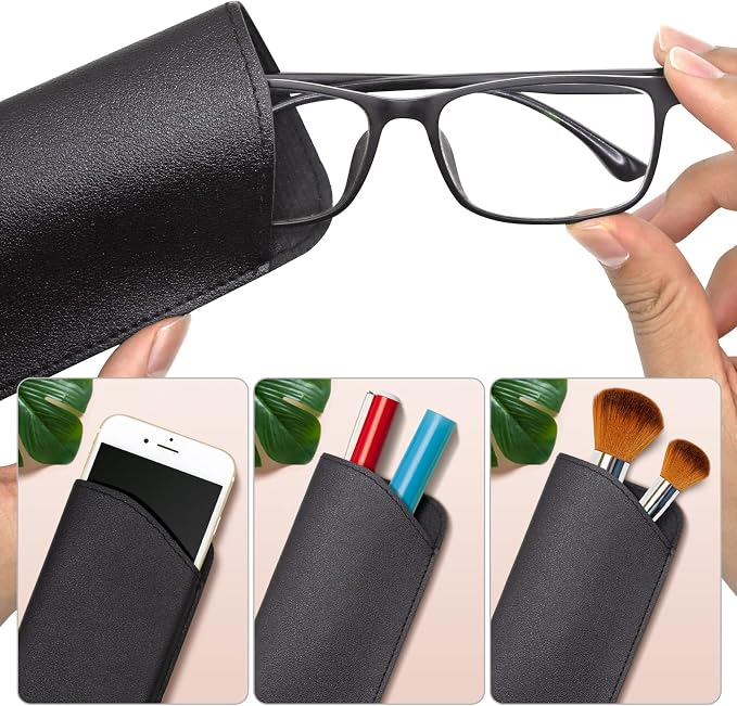 Soft Glasses Case, Leather Eye Glass Case Glasses Pouch for Women Men Kids Travelling Reading