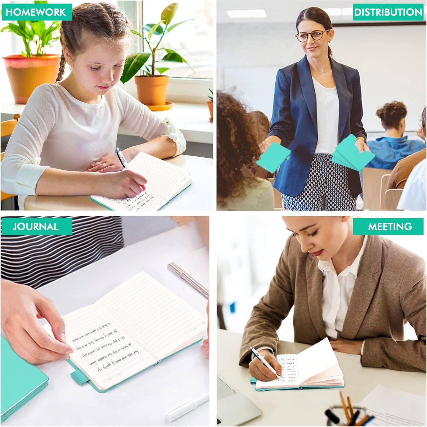 feela 6 Pack Pocket Small Notebooks Bulk, Mini Cute Memo Notepads Hardcover College Ruled Lined Journals with Pen Holder for Women Girls Office School, with 6 Black Pens, 3.5”x 5.5”, A6, Aqua