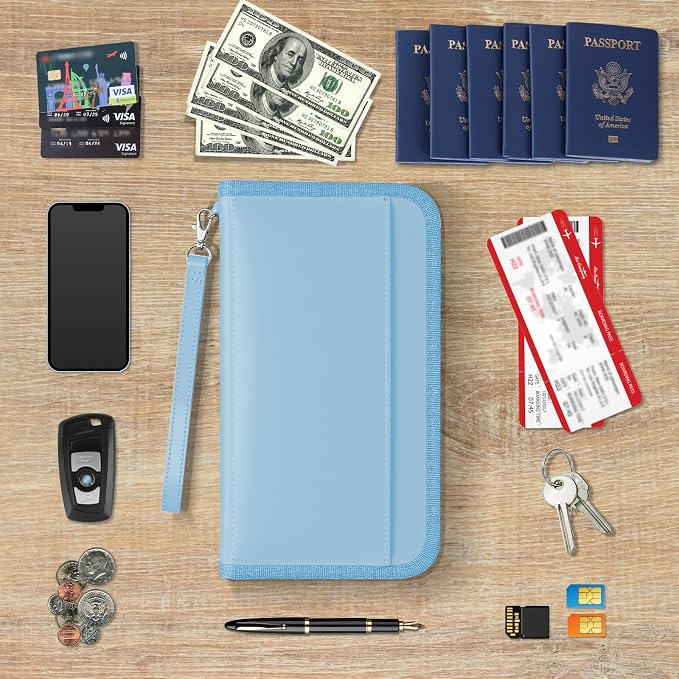 GOAUS Passport Holder for Travel with AirTag Slot, for Family of 4 to 6 | Multiple, Travel Document Organizer, Cards Cash Pockets, RFID Blocking, Waterproof, Gifts, Faux Leather, AirTag Not Included