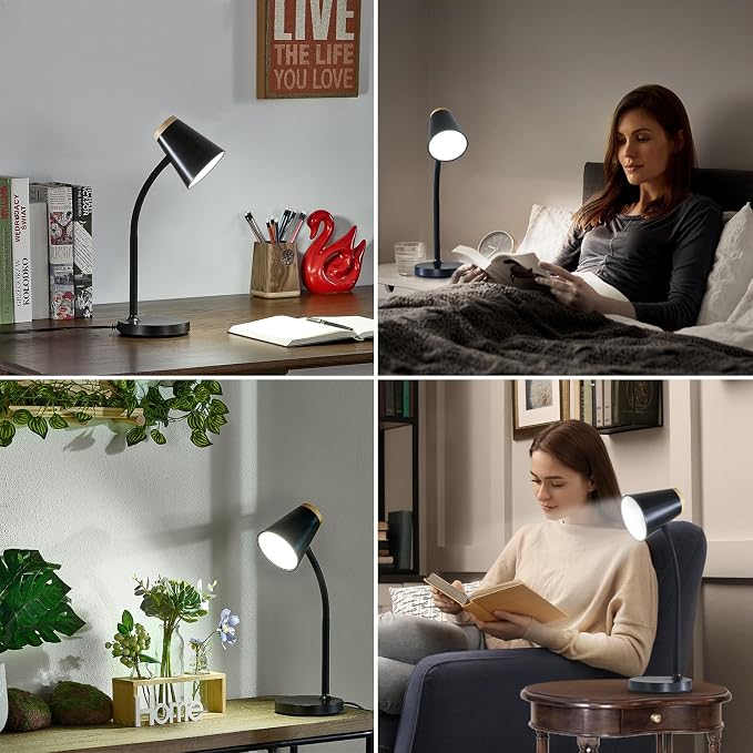 EJIAXIN Desk Lamp for College Dorm Room - Small LED Desk Lamp Touch Dimmable Reading Light for Home Office - Adjustable Flexible Gooseneck Table Lamp for Bedside Bedroom Nightstand Black