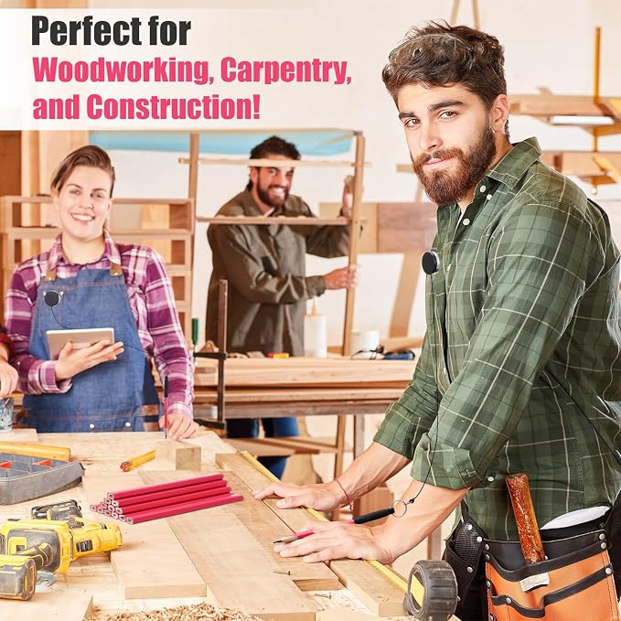 Eaasty 14 Pcs 7-Inch Carpenter Pencils Flat Octagonal Hard Black Woodworking Pencils Heavy Duty Construction Pens with Sharpener and Retractable Pull Pen Holder for Contractor Carpentry Marking
