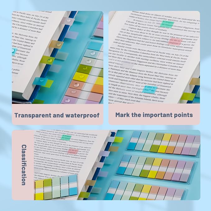 Golcellia Sticky Notes Tabs 900 Pieces Transparent Sticky Tabs, Writable Repositionable Book Tabs, Annotation Tabs Page Markers for Reading Notes, Notebooks, Journals and Files, Muted Pastel Colors