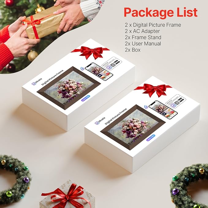 Uhale 2 Pack Digital Photo Frame 16GB Storage 10.1 Inch WiFi Electronic Picture Frame Desktop IPS Touch Screen HD Display SD Card Slot Auto-Rotate Slideshow Share Videos Photos Send Wishes Remotely
