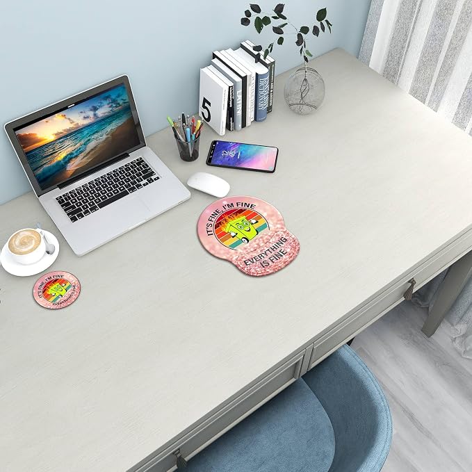 Ergonomic Mouse Pad with Wrist Support Rest,Large Mousepad Gel Wrist Rest, with Coaster Non-Slip & Pain Relief for Computer, Desk, Home&Office-Glitter Dumpster Fire