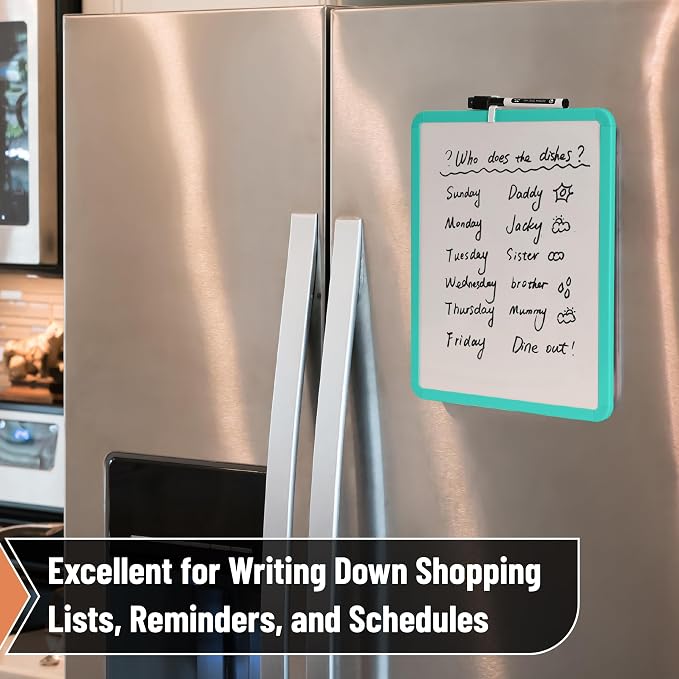 Mr. Pen- Dry Erase Board, 14” x 11” with a Black Dry Erase Marker | Aqua Blue Frame, Small Mini White Board for Students, Fridge, Wall, Locker, Includes Double Sided Tapes