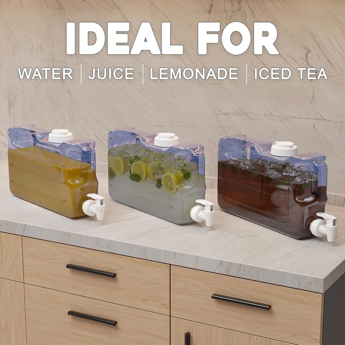 Refrigerator Water Dispenser 1.1 Gallon Bottle with Spigot - BPA Free Plastic Slim Water Jug with Spout Leak Proof | Refillable Fridge Water Container, Convenient Handles