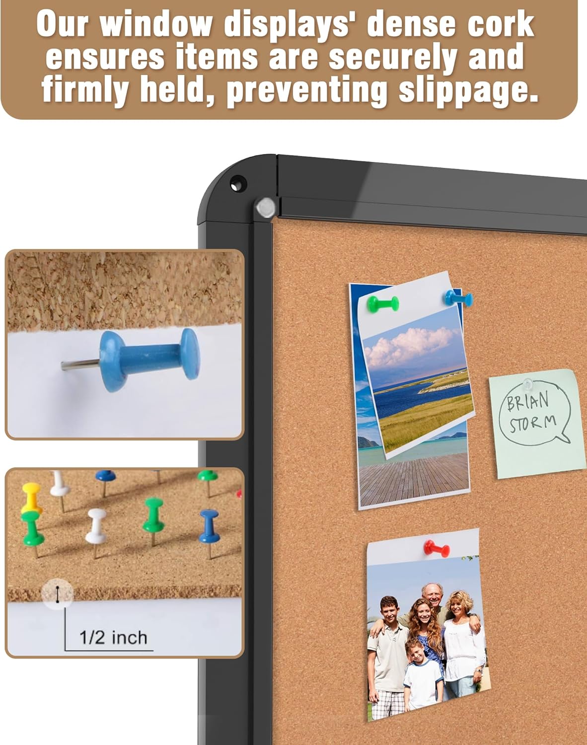 38"x38" Enclosed Bulletin Board, Lockable Weather-Resistant Aluminum Cork Noticeboard for School & Office Hospital, Black Frame w/Cork