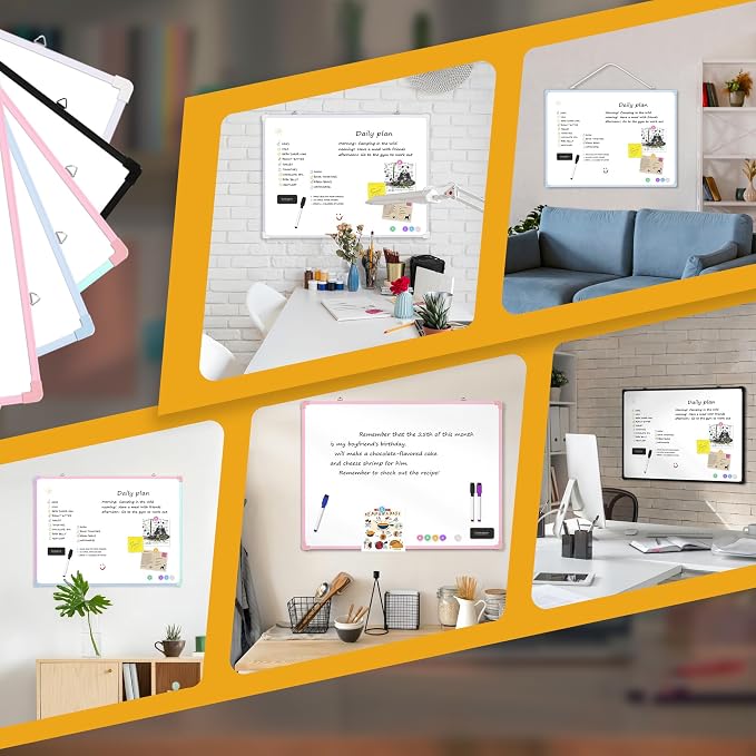 Dry Erase Board for Wall, 24" x 18" Double-Sided Hanging Magnetic Whiteboard with 6 Markers, 6 Magnets and 3 Mini Sticky Notes, Large White Board for Kids, School, Home, Office