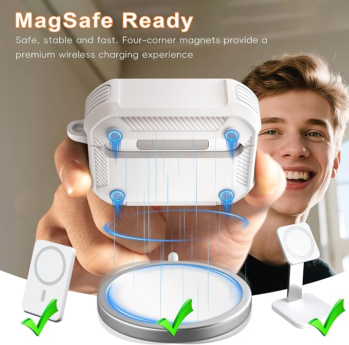 R-FUN for AirPods 4 Case with Lock Magnetic Lid MagSafe, Mint Green | Compatible with Apple AirPods 4th Generation Protective Case with Cleaner Kit & Carabiner, Powerful Drop Protection