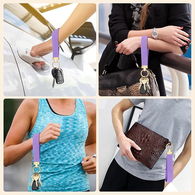 Fishent Stretchy Wristlet Keychain, Cute Key Chain, Woven Wrist Lanyard for Car Keys with 3 Keyrings and D-ring for Women Men