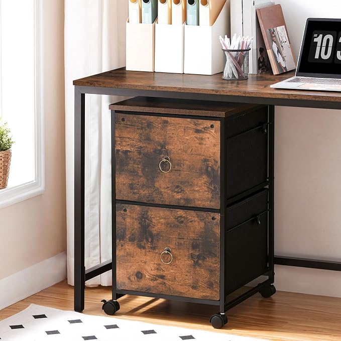 HOOBRO 2 Drawer Mobile File Cabinet, Rolling Printer Stand, Vertical Office Filing Cabinet for Home Office, A4/Letter Size, Nonwovens Drawer, Rustic Brown BF20WJ01