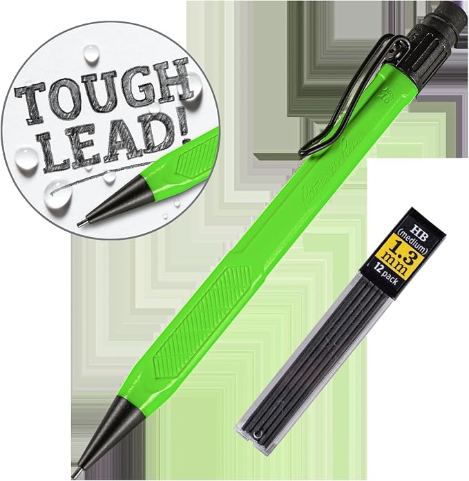 Rite in the Rain Weatherproof Mechanical Pencil, Hi-Viz Green Barrel, 1.3mm Dark Lead, 12 lead refills (No. HV15)