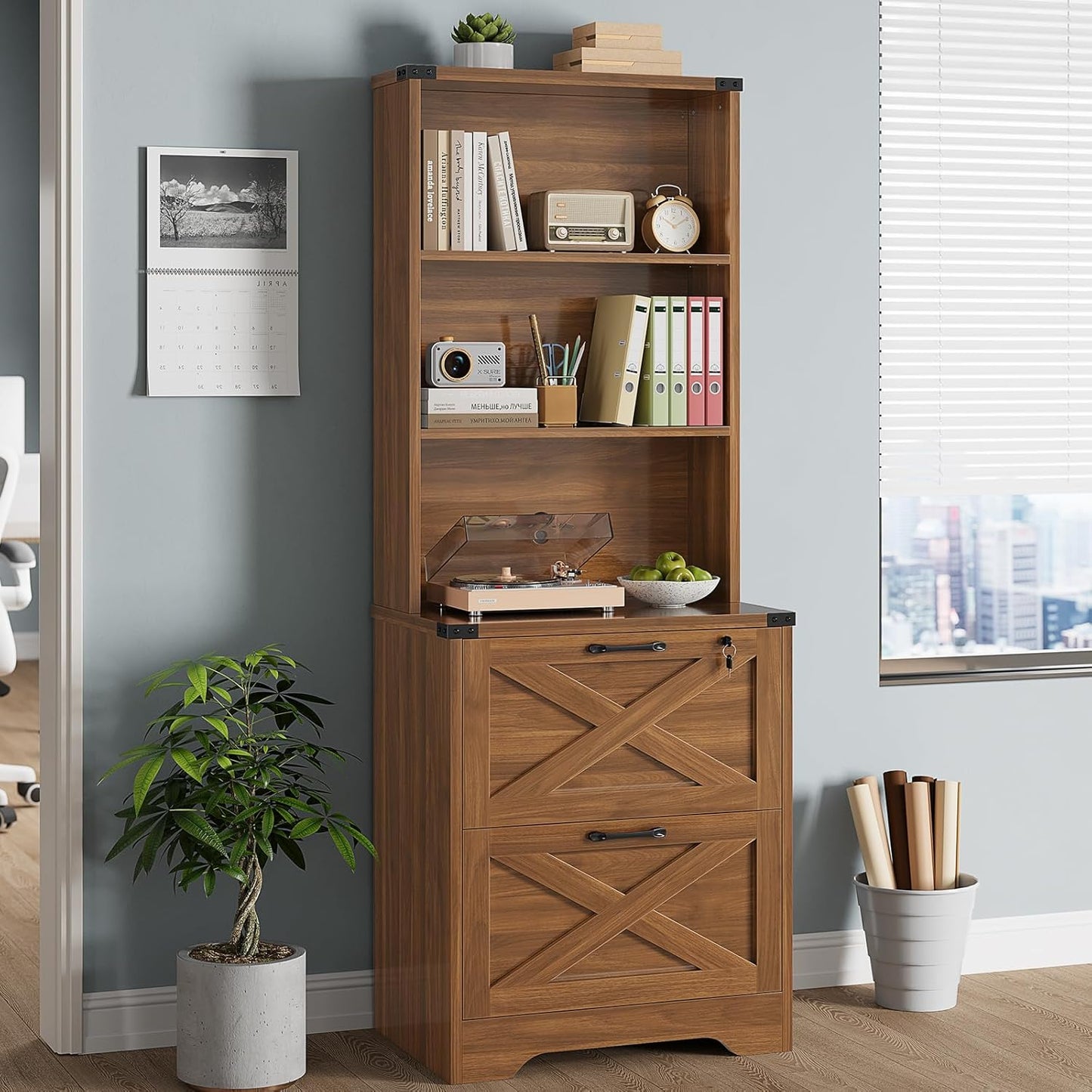 SEDETA 2 Drawer File Cabinet with Lock, Wood Filing Cabinet fits Letter, Legal, A4 Size, Hanging File Folders, Farmhouse File Cabinets for Home Office with Adjustable Storage Shelf (Brown)