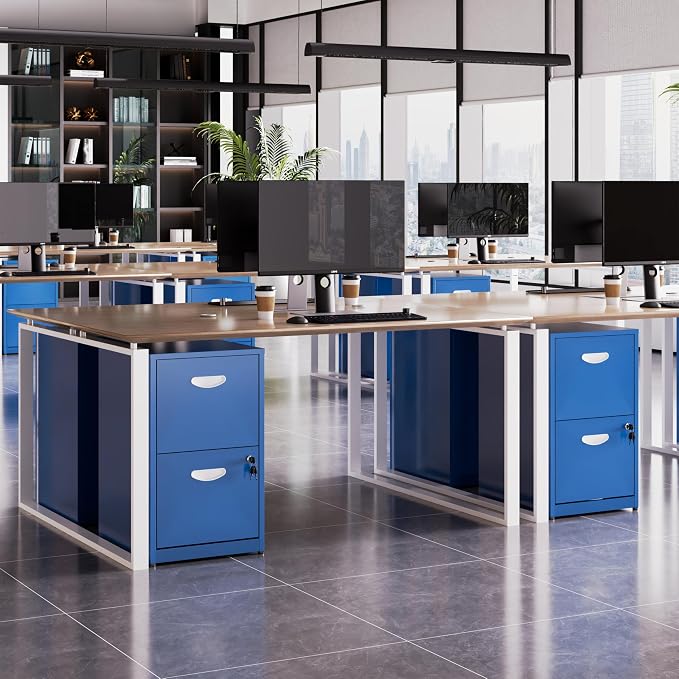 Polup 2 Drawer File Cabinet with Lock, Metal Filing Cabinet for Home Office | Small Locking Cabinet for Under Desk Storage, Printer Stand, Fits Letter Size, Blue, 26"H x 15"W x 18"D, Easy Assembly