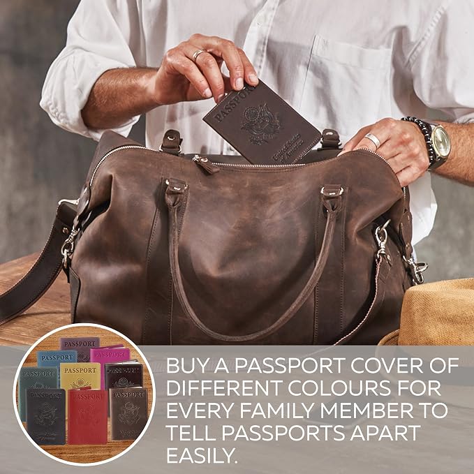 US Leather Passport Book Cover - Thin American Travel Passport Holder - Premium International USA Passport Protector Case for Women Men (Brown Vintage New)