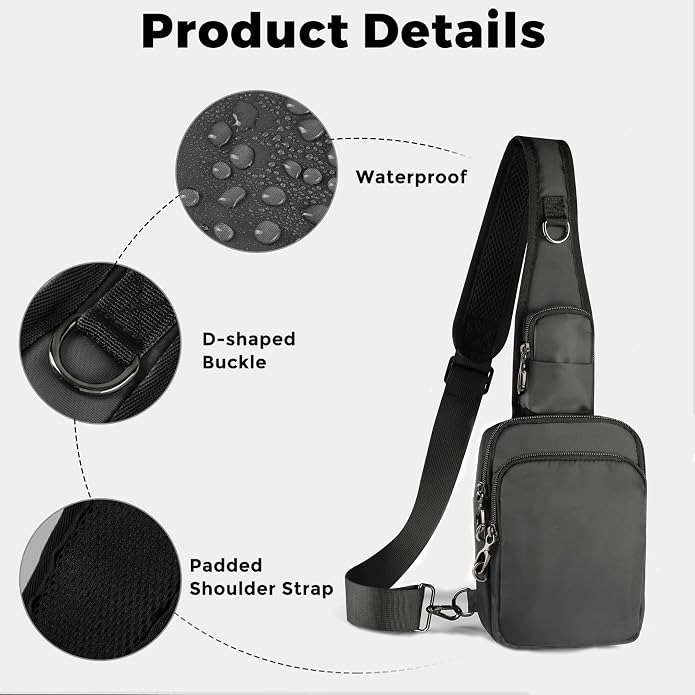 Sling Bag, Crossbody Bag with Zipper Lock, RFID Blocking & Water Resistant for Men and Women