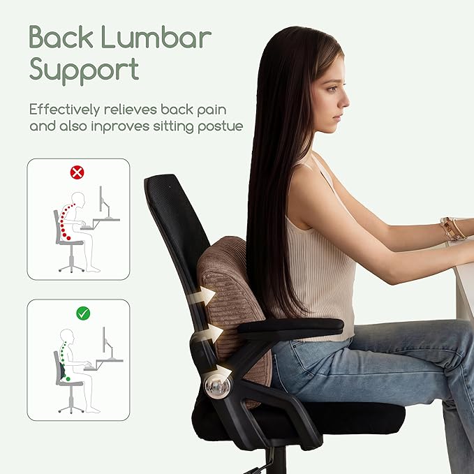Lumbar Support Pillow for Recliner Chair/Accent Chair/Couch, Extra Large Memory Foam Back Support Cushion for Elderly, Recliner Cushions for Back Rest, Pain Relief, Reading, Washable Cover, Brown