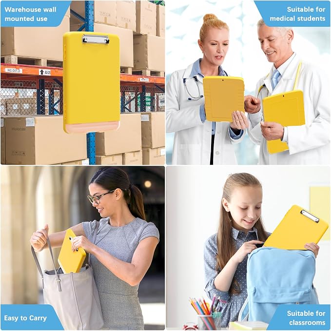 Hongri Clipboard with Storage with Pencil Case, 8.5 x 11 Storage Clip Board | High Capacity Organization Box for A4 Letter Legal Paper, Heavy Duty Folio & Side-Opening for Nurses, Teachers, Yellow