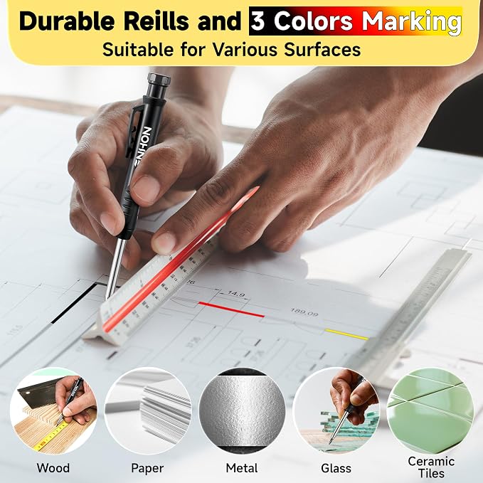 Enhon 57 Pcs Carpenter Pencils Set, Construction Pencils with Sharpener and Refills, Deep Hole Mechanical Carpenter Pencil Set with Retractable Pull Pen Pencil Holder for Architect Woodworking