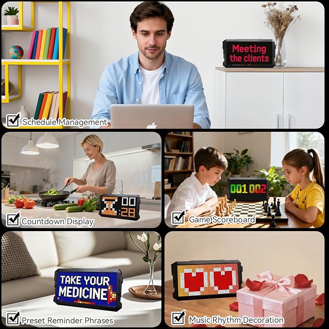 Pixel Art Digital Picture Frame, 24x48 Smart Bluetooth Pixel Display, Programmable RGBIC LED Display with APP Control, Clock Alarm & Message Board, Perfect for Game Room, Bedside, or Desk Decor