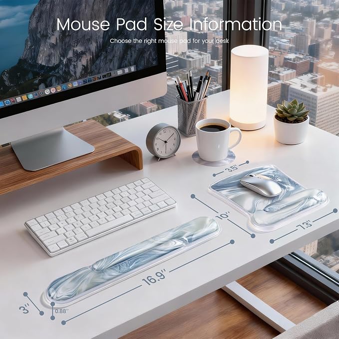 Ospelelf Mouse Pad with Wrist Rest and Ergonomic Gel Keyboard Hand Wrist, Support for Typing Gaming, Relieve Wrist Pain, Cool & Easy to Clean, for Office, Programmer, Home Computer Use, Silvery