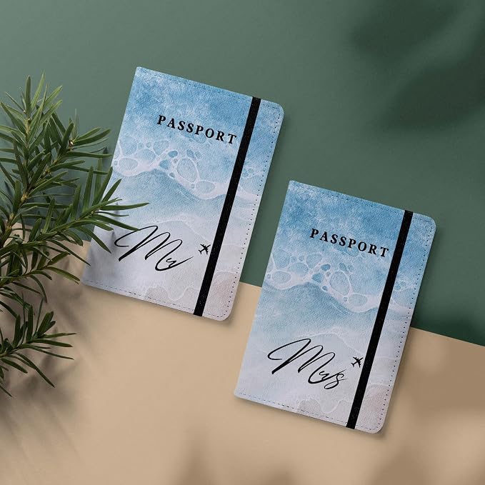 Passport Book Holder,Passport Wallet for Men Mr and Mrs Passport Holder for Women Passport Cover World Map Passport Case for Couples Christmas Traveling Passport Book Protector 2PCS