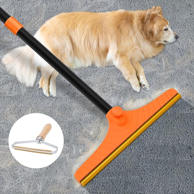 Carpet Rake for Pet Hair Removal Tool, Dog Cat Hair Remover for Furniture | 60'' Pet Hair Remover Broom for Pet Owner Reusable Hair Remover with Adjustable Handle, Carpet Brush for Rugs, Mats, Couch