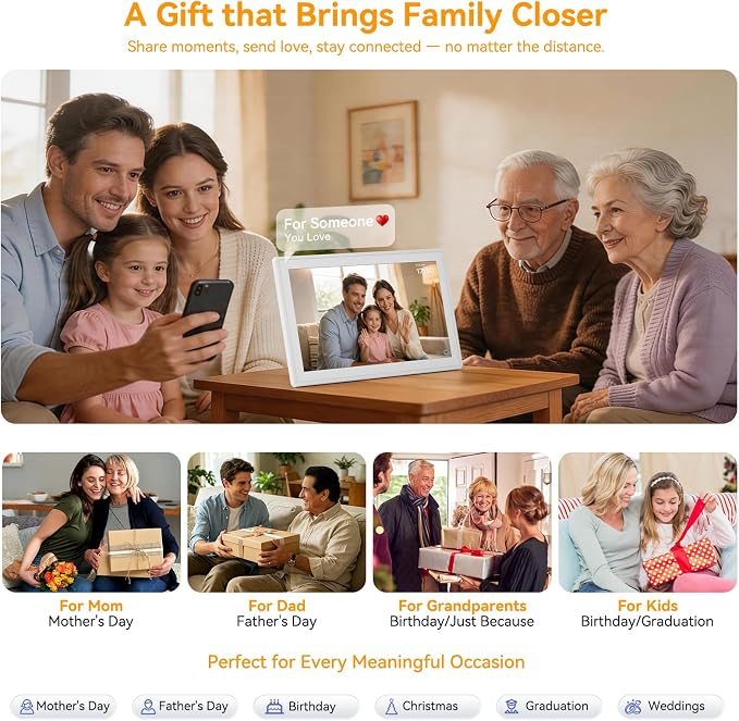 15.6" Smart Digital Calendar - No Subscription Family Hub with Calendar Sync, Meal Planner, Photo & Video Display, Touch Screen, Wall & Desk Mount, Gifts for Women Men (White)