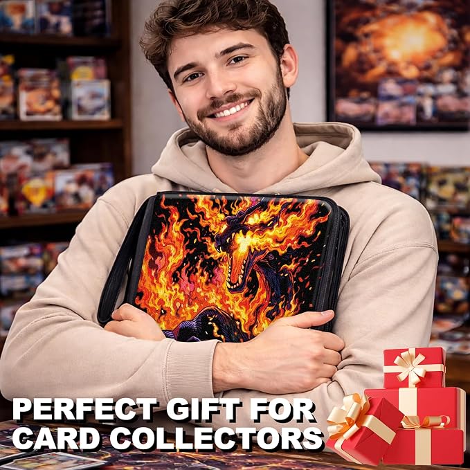 1008 Card Binder 9 Pocket, 3-Ring Trading Card Binder with 56 Page Removable Sleeves, High Storage Waterproof Trading Card Holder Collection Card Album Organizer Case for TCG Cards-Fire Dragon