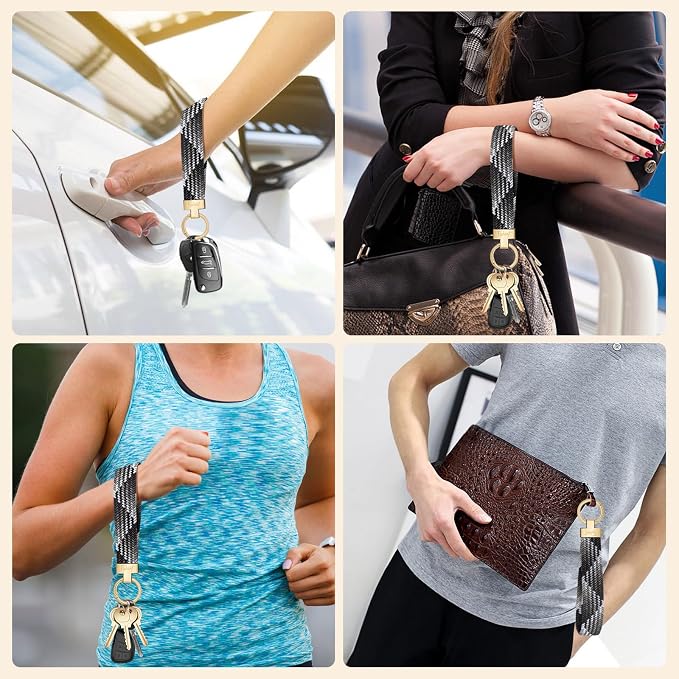 Fishent Stretchy Wristlet Keychain, Cute Key Chain, Woven Wrist Lanyard for Car Keys with 3 Keyrings and D-ring for Women Men